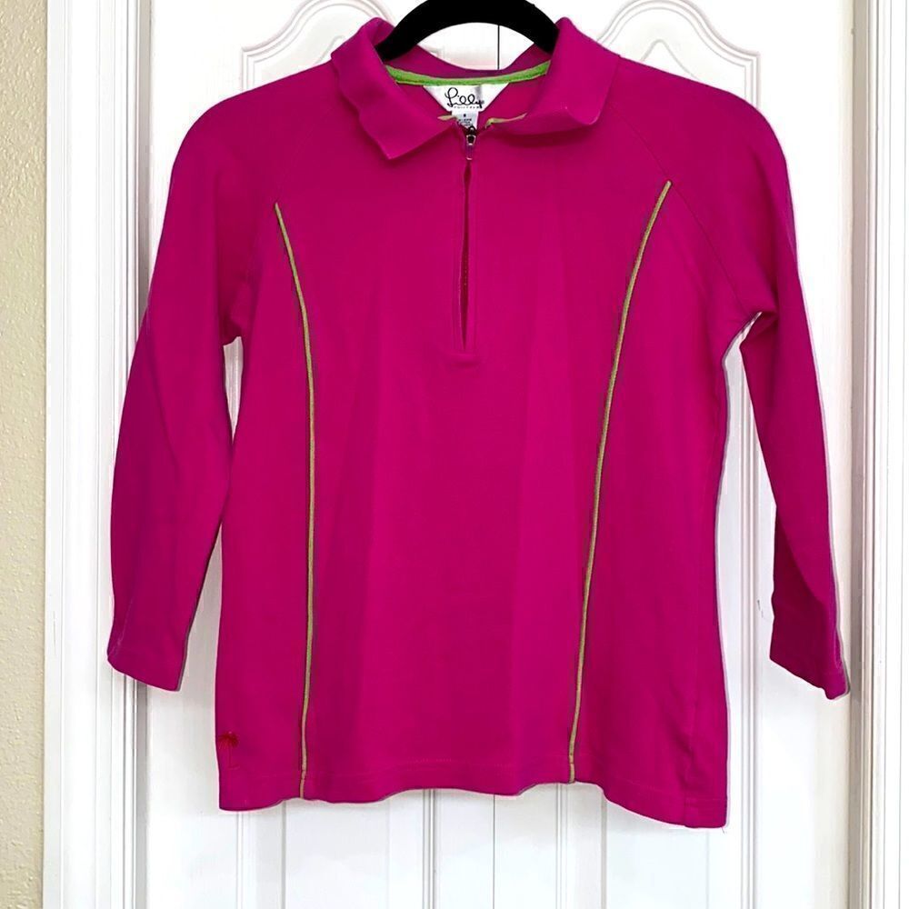 Vintage White Label Lilly Pulitzer Pullover 1/4 ZipUp Long Sleeve Pink Polo